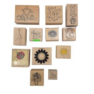 12 Wood Rubber Stamp Lot Stampin Up Hero Arts CTMH Bird Nest Ladybug Flowers